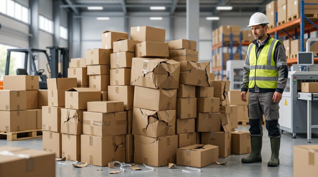 Cardboard boxes damaged during transit due to poor packaging quality